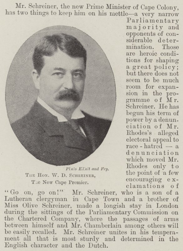 O ilustre WD Schreiner, o New Cape Premier de English Photographer
