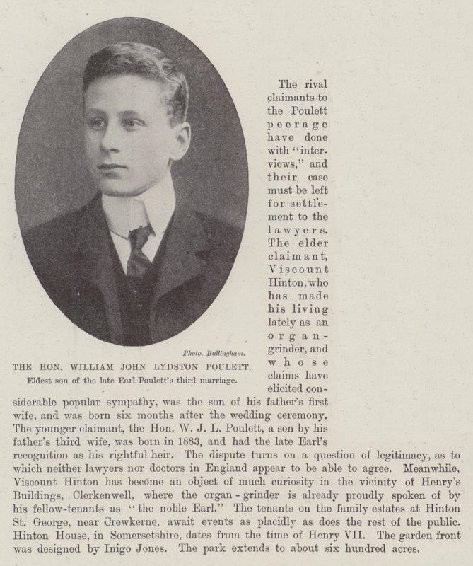 O honorável William John Lydston Poulett, filho mais velho do falecido terceiro casamento de Earl Pouletts de English Photographer