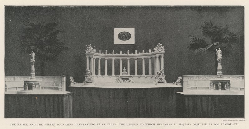 O cáiser e as fontes de Berlim ilustrando os contos de fadas, os desenhos a que Sua Majestade Imperial se opunha como elaborados demais de English Photographer