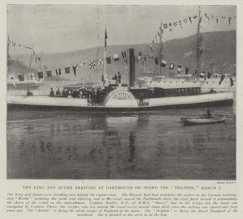 O rei e a rainha chegando a Dartmouth a bordo do golfinho, 7 de março de English Photographer
