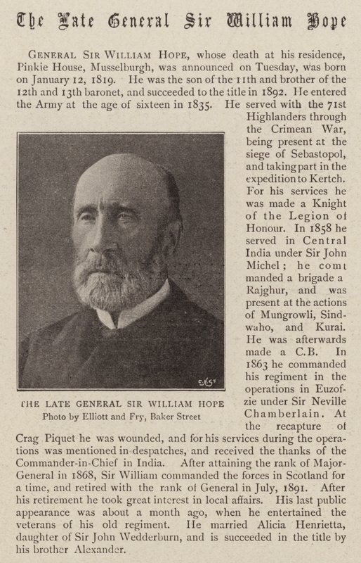 O falecido general Sir William Hope de English Photographer
