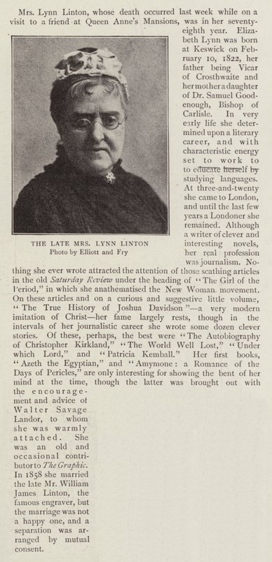 A falecida Mrs Lynn Linton de English Photographer