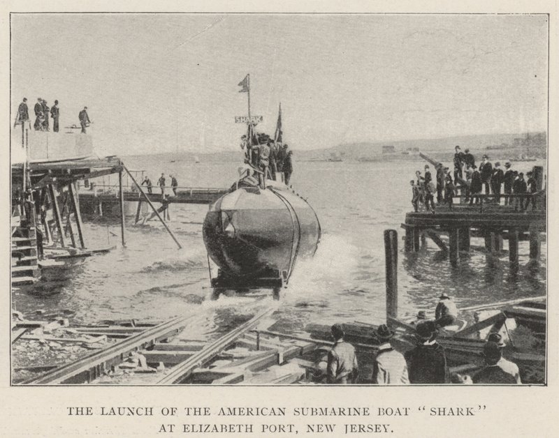 O lançamento do tubarão submarino americano em Elizabeth Port, Nova Jersey de English Photographer