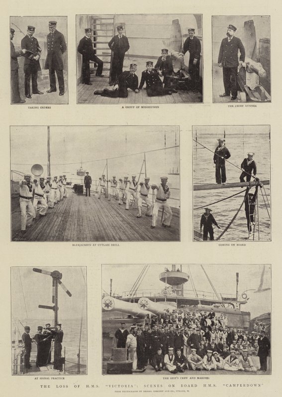 A perda do HMS Victoria, cenas a bordo do HMS Camperdown de English Photographer