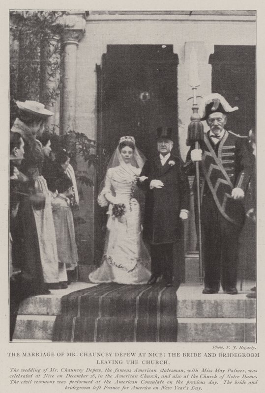 O Casamento do Sr. Chauncey Depew em Nice, a Noiva e o Noivo saindo da Igreja de English Photographer