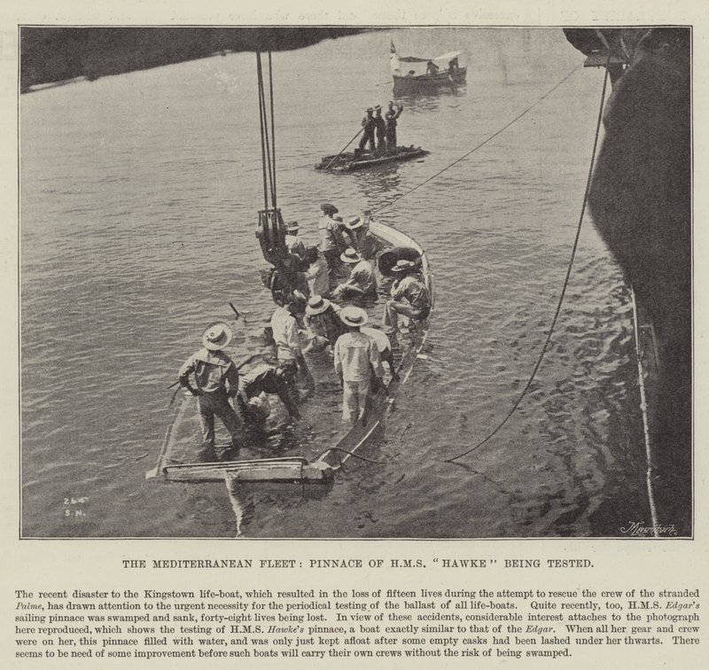 A Frota do Mediterrâneo, Pinnace de HMS Hawke sendo testado de English Photographer