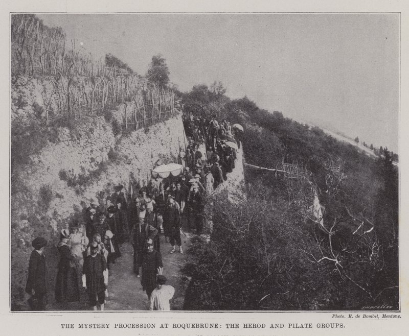 A procissão do mistério em Roquebrune, os grupos de Herodes e Pilatos de English Photographer