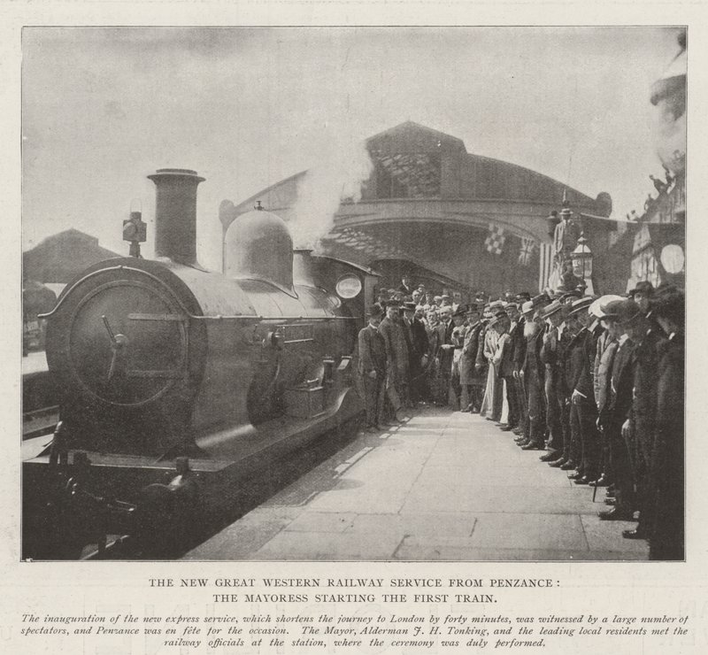 O New Great Western Railway Service de Penzance, a prefeita iniciando o primeiro trem de English Photographer