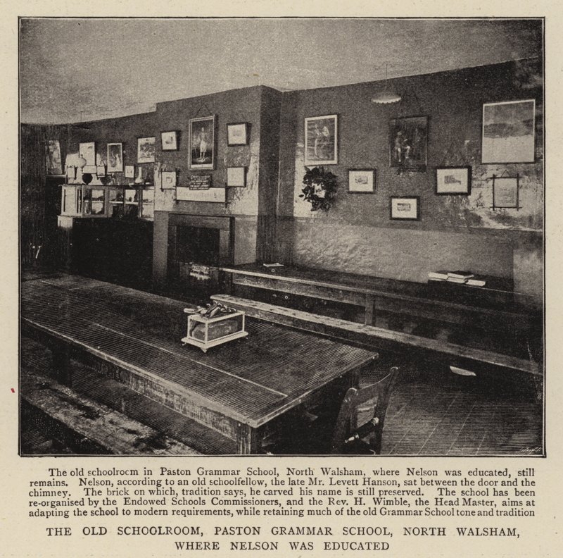 The Old Schoolroom, Paston Grammar School, em North Walsham, onde Nelson foi educado de English Photographer