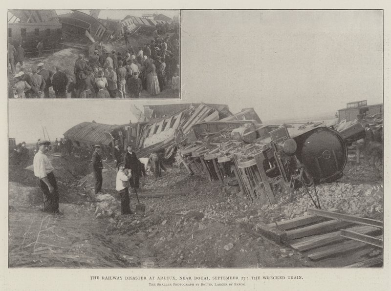O desastre ferroviário em Arleux, perto de Douai, 27 de setembro, o trem destruído de English Photographer