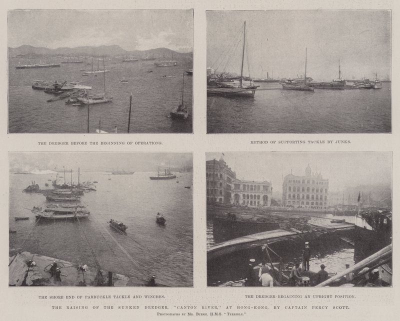 A criação da draga afundada, rio Canton, em Hong Kong, pelo capitão Percy Scott de English Photographer
