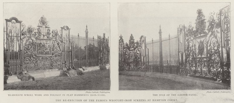 A Re-ereção das famosas telas de ferro forjado em Hampton Court de English Photographer