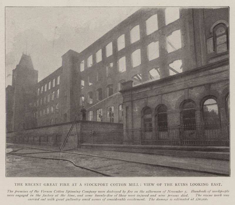 O Grande Incêndio Recente em um Moinho de Algodão Stockport, Vista das Ruínas olhando para o Leste de English Photographer