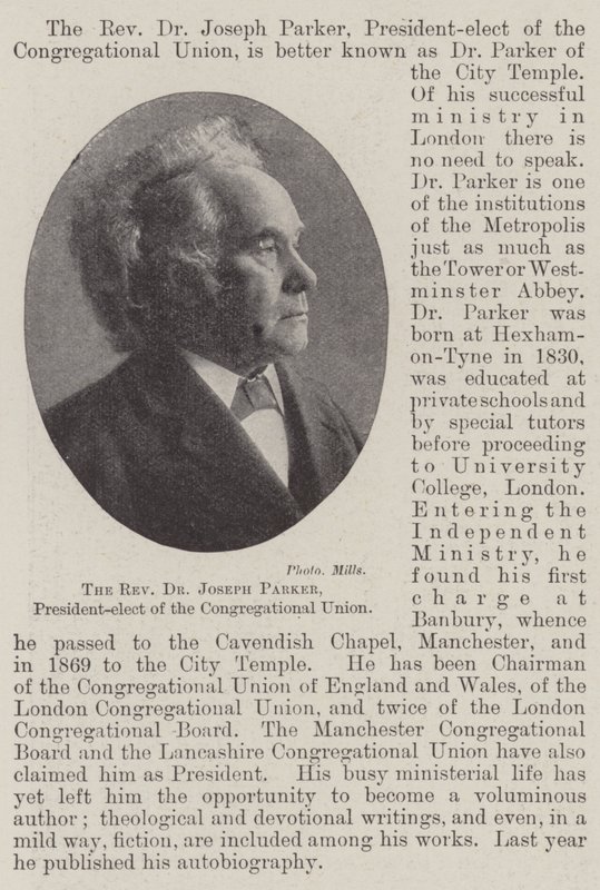 O reverendo Dr. Joseph Parker, presidente eleito da União Congregacional de English Photographer