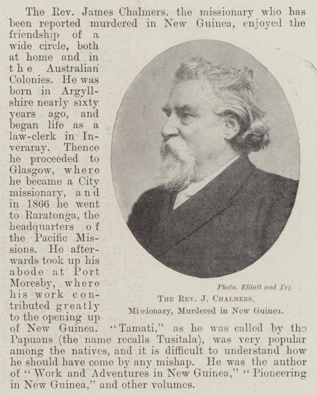 O reverendo J Chalmers, missionário, assassinado na Nova Guiné, em abril de 1901 de English Photographer