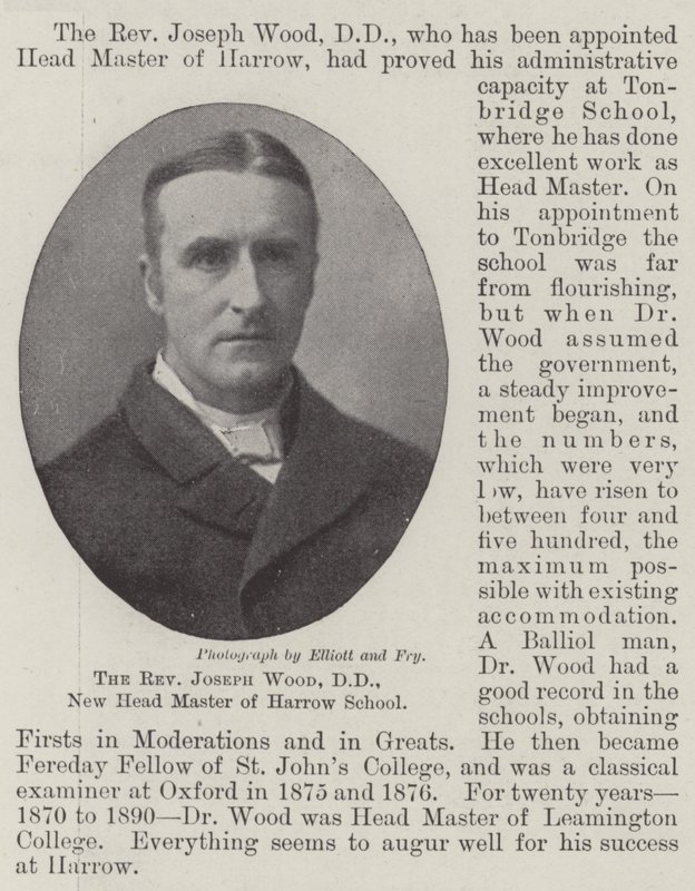 O Reverendo Joseph Wood, DD, Novo Diretor da Escola de Harrow de English Photographer