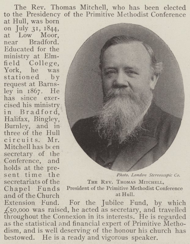 O Reverendo Thomas Mitchell, Presidente da Conferência Metodista Primitiva no Casco de English Photographer