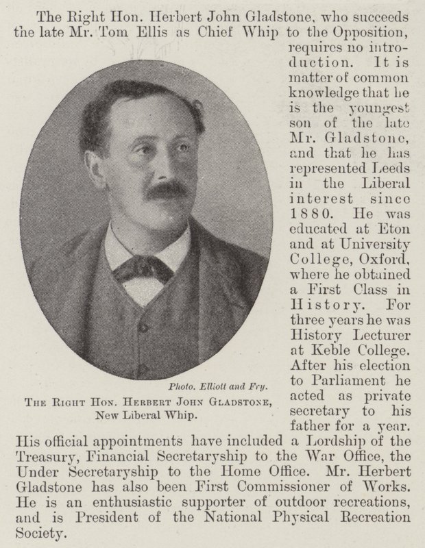 O honrado direito Herbert John Gladstone, novo chicote liberal de English Photographer