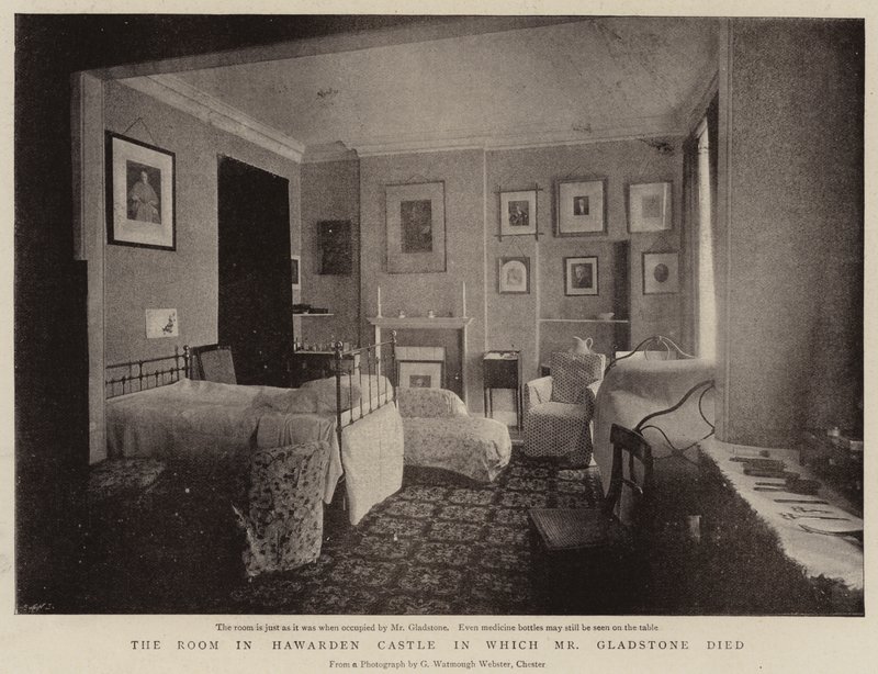O quarto no castelo de Hawarden em que o Sr. Gladstone morreu de English Photographer