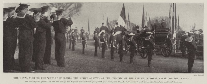 Visita Real ao Oeste da Inglaterra, a chegada dos reis às terras do colégio naval Britannia, 7 de março de English Photographer