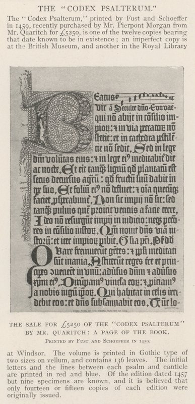 A venda de £ 5250 do Codex Psalterum pelo Sr. Quaritch, uma página do livro de English Photographer