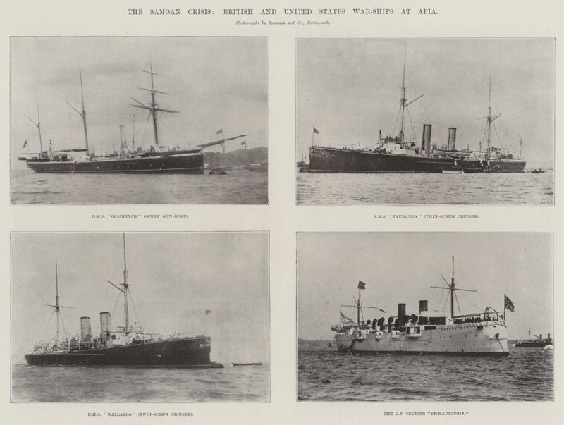 A crise samoana, navios de guerra britânicos e americanos no Apia de English Photographer