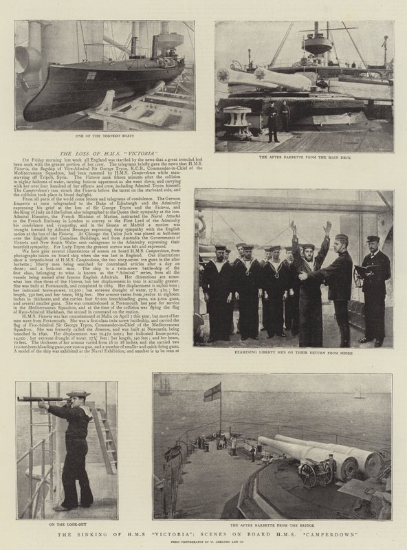 O afundamento do HMS Victoria, cenas a bordo do HMS Camperdown de English Photographer
