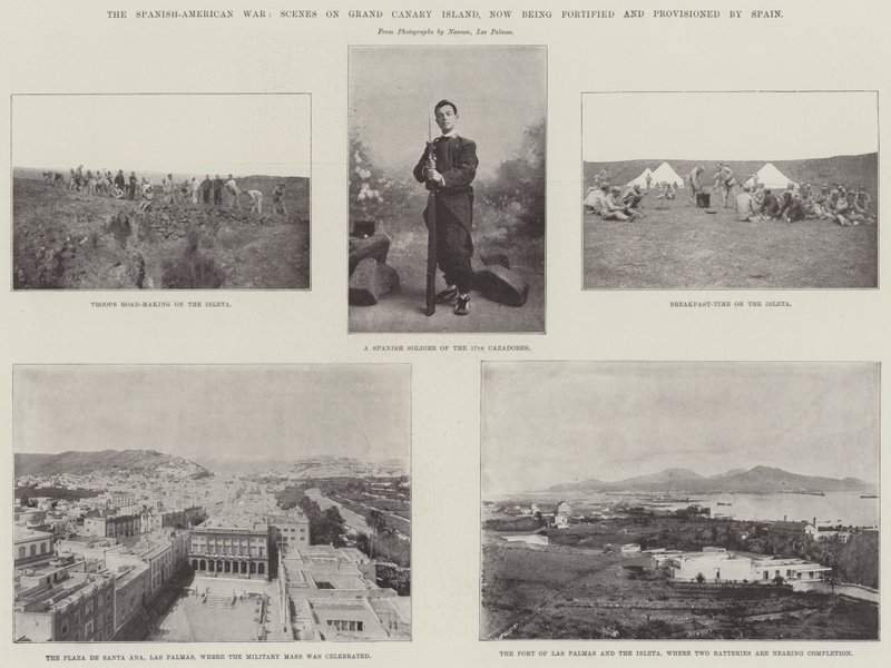 A Guerra Hispano-Americana, Cenas na Ilha das Canárias, agora sendo fortificada e provisionada pela Espanha de English Photographer