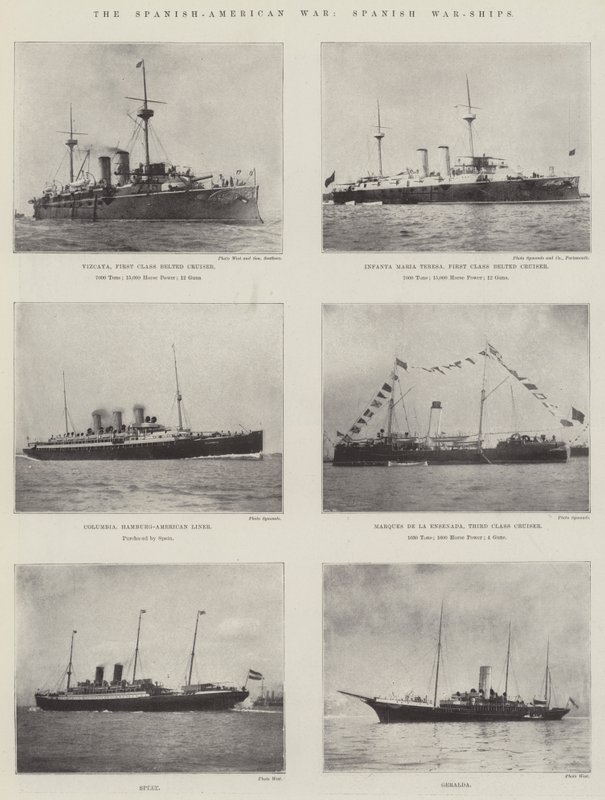 A guerra hispano-americana, navios de guerra espanhóis de English Photographer