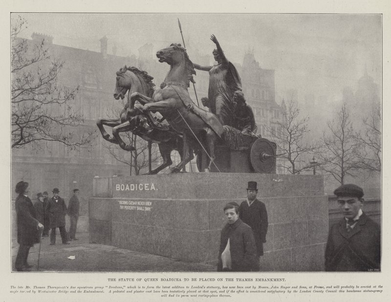 A estátua da rainha Boadicea para ser colocada no aterro do Tamisa de English Photographer