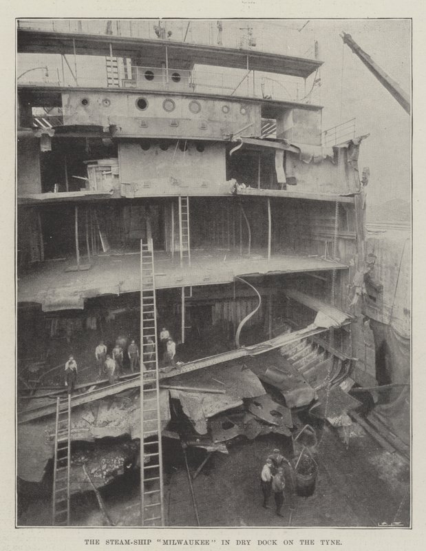 O navio a vapor Milwaukee em Dry Dock no Tyne de English Photographer