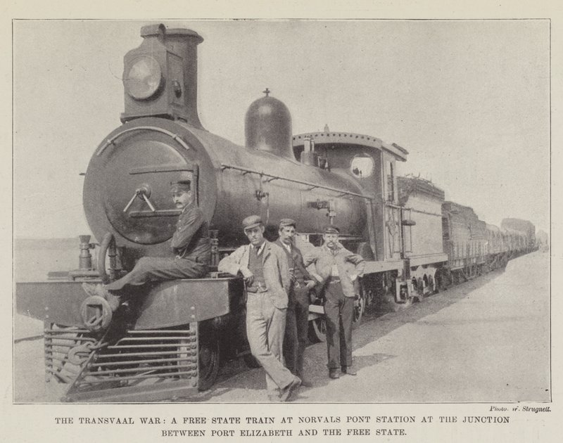 A Guerra do Transvaal, um trem do Estado Livre na Estação Norvals Pont no cruzamento entre Port Elizabeth e o Estado Livre de English Photographer