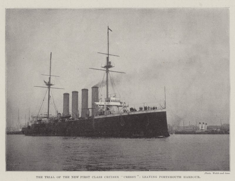 O Julgamento do Novo Cruiser de Primeira Classe Cressy, saindo do Porto de Portsmouth de English Photographer