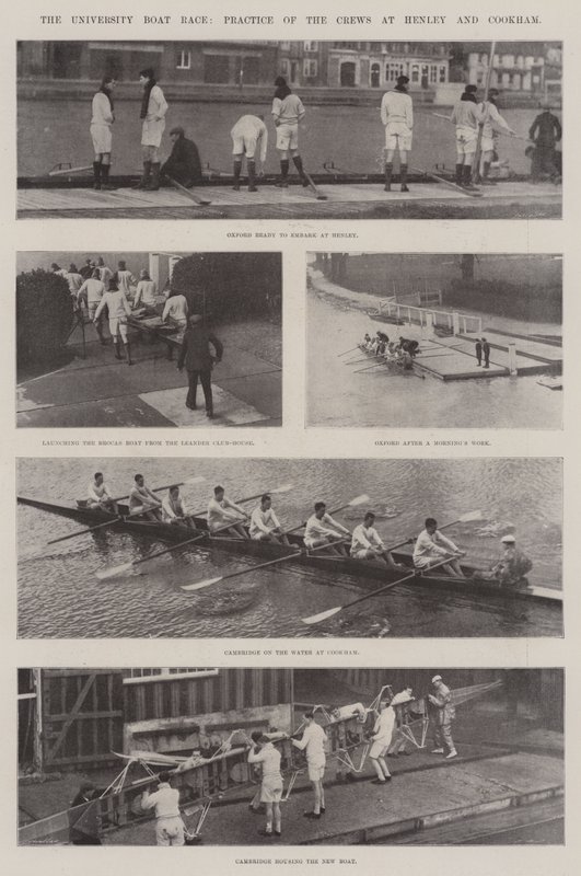 A corrida de barcos da universidade, prática das tripulações em Henley e Cookham de English Photographer