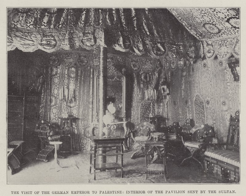 A visita do imperador alemão à Palestina, interior do pavilhão enviado pelo sultão de English Photographer