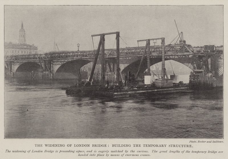 O alargamento da ponte de Londres, construindo a estrutura temporária de English Photographer