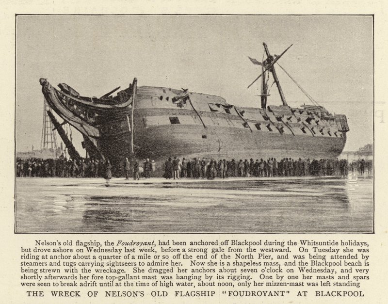 O naufrágio de Nelsons Old Flagship Foudroyant em Blackpool de English Photographer