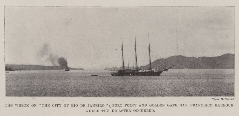 Os destroços da cidade do Rio de Janeiro, Fort Point e Golden Gate, Porto de São Francisco, onde ocorreu o desastre de English Photographer