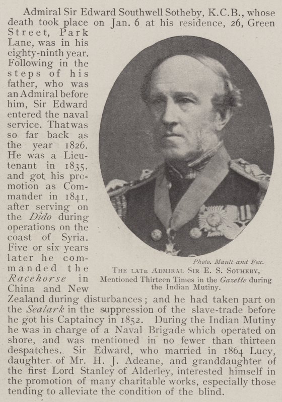 O falecido Almirante Sir ES Sotheby, mencionou Treze Tempos na Gazeta durante o Motim Indiano de English Photographer