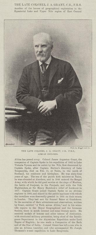 O falecido Coronel JA Grant, CB, FRS, Explorador Africano de English Photographer