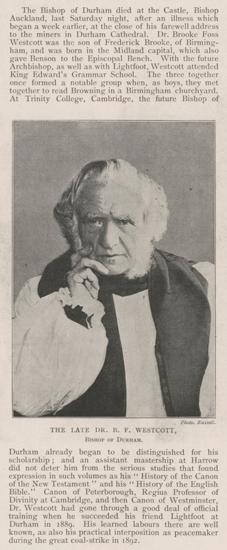 O falecido Dr. BF Westcott, Bispo de Durham de English Photographer
