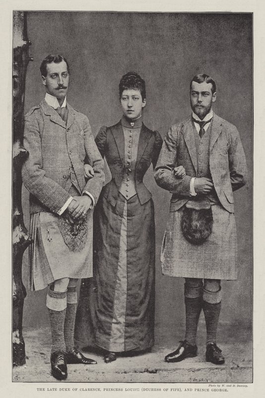 O falecido duque de Clarence, a princesa Louise (duquesa de Fife) e o príncipe George de English Photographer