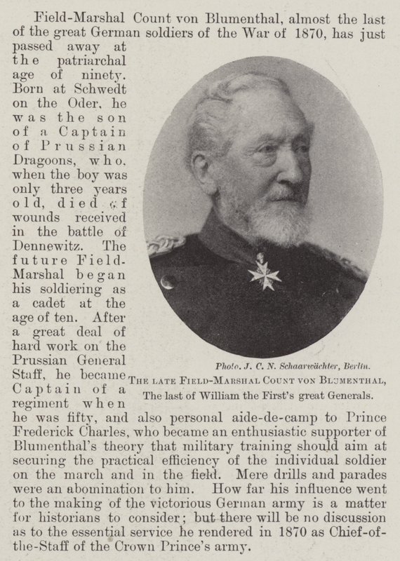 O falecido marechal-de-campo Conde von Blumenthal, o último dos grandes generais de Guilherme dos Primeiros de English Photographer