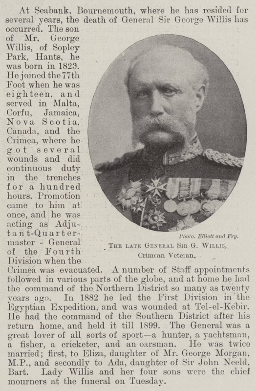 O falecido general Sir G Willis, veterano da Crimeia de English Photographer