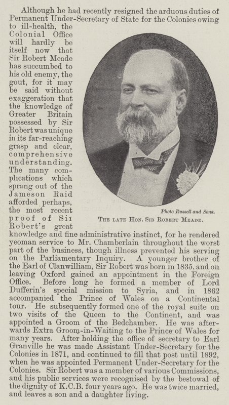 O falecido honorável Sir Robert Meade de English Photographer