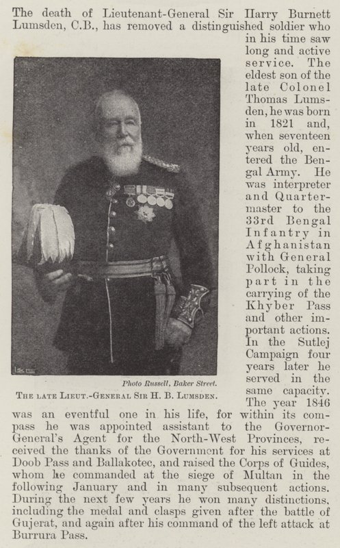 O falecido tenente-general Sir HB Lumsden de English Photographer