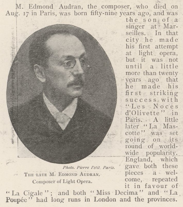 O falecido M Edmond Audran, compositor da Light Opera de English Photographer