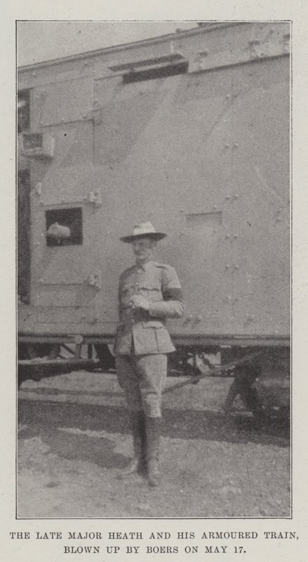 O falecido major Heath e seu trem blindado, explodido por Boers em 17 de maio de English Photographer