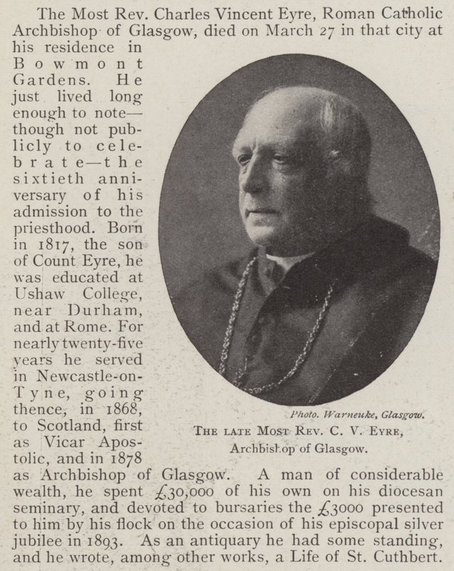 O falecido reverendo CV Eyre, arcebispo de Glasgow de English Photographer
