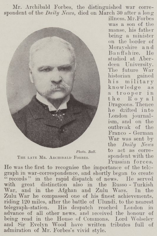 O falecido Sr. Archibald Forbes de English Photographer